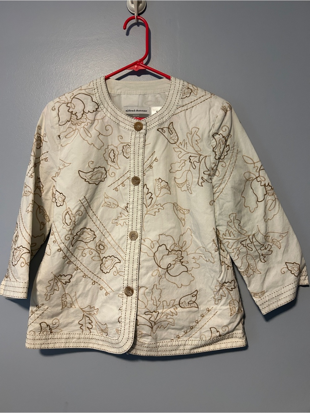 Alfred Dunner Cream and Tan Floral Quilted Button Jacket